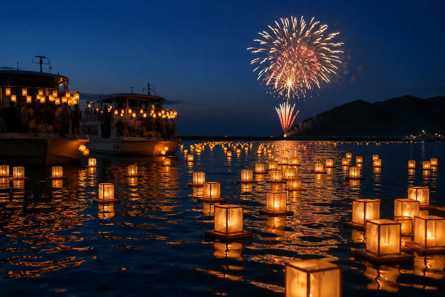 鴨川市「誕生寺灯篭流し」